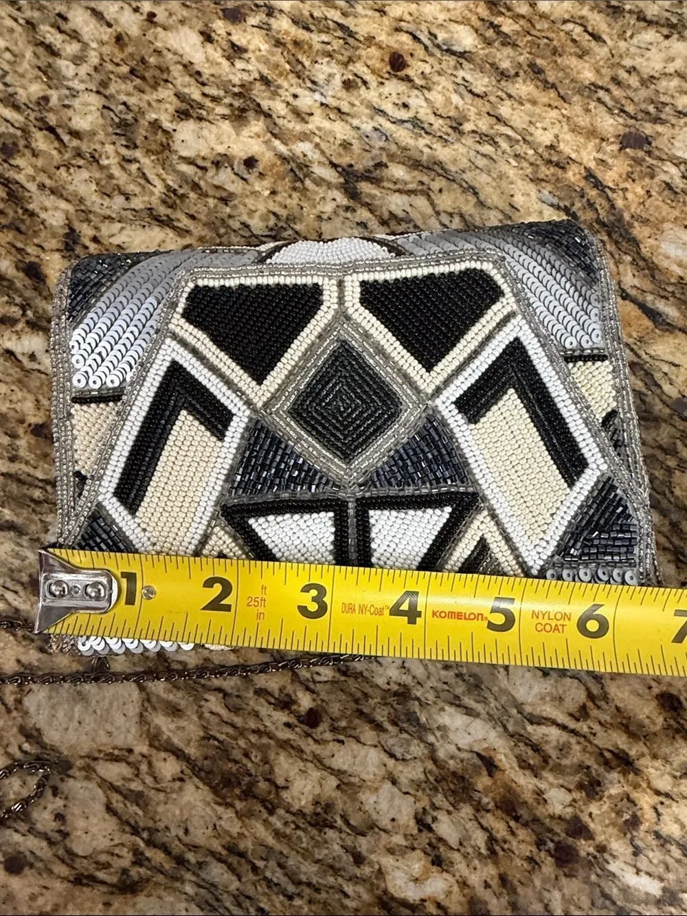 Art Deco Beaded Sequin Clutch Crossbody Bag Black Ivory Silver Geometric Chic